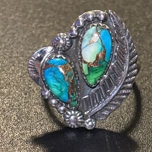 Silver Turquoise and Green Stone Ring